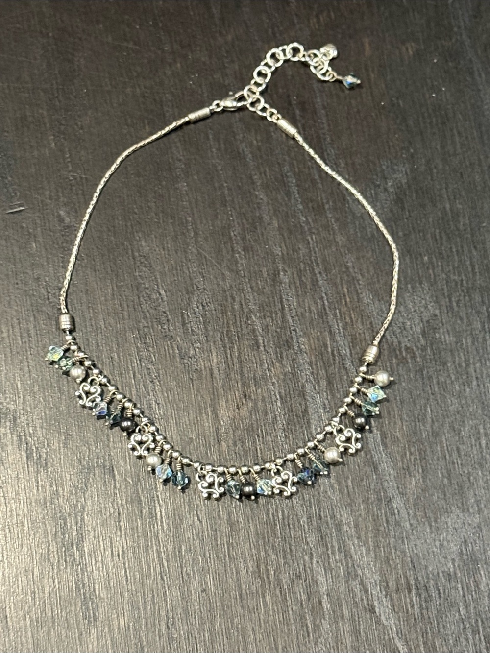 Brighton Cannes Silver-Tone Necklace with Blue Crystal Faux Pearl Accents